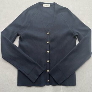 ST. John Women's Blue Ribbed V-Neck Cardigan Sweater Size XS